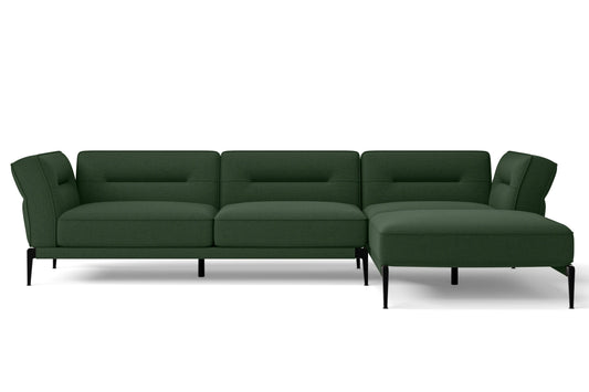 Pavia 4 Seater Right Hand Facing Chaise Lounge Corner Sofa Forest Green Linen