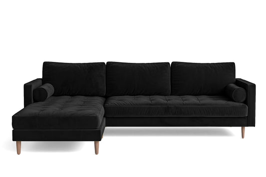 Gela 3 Seater Left Hand Facing Chaise Lounge Corner Sofa Black Velvet