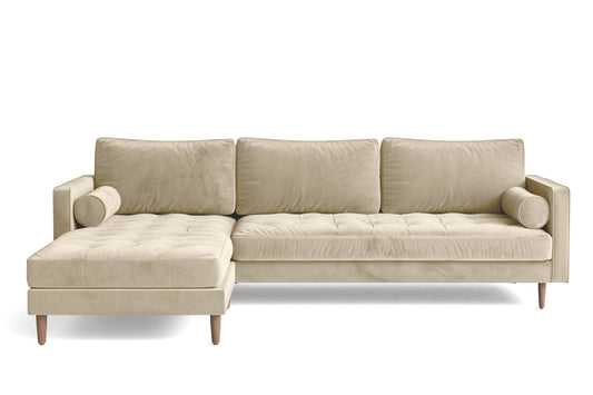 Gela 3 Seater Left Hand Facing Chaise Lounge Corner Sofa Cream Velvet