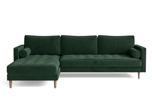 Gela 3 Seater Left Hand Facing Chaise Lounge Corner Sofa Green Velvet