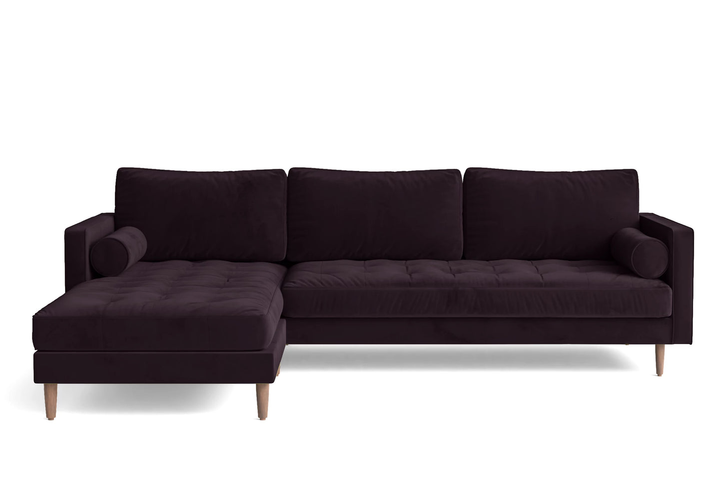 Gela 3 Seater Left Hand Facing Chaise Lounge Corner Sofa Purple Velvet