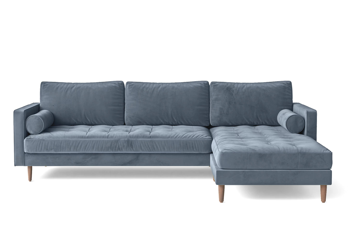 Gela 3 Seater Right Hand Facing Chaise Lounge Corner Sofa Baby Blue Velvet