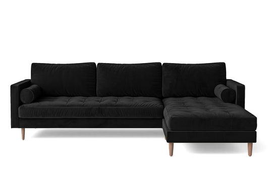 Gela 3 Seater Right Hand Facing Chaise Lounge Corner Sofa Black Velvet