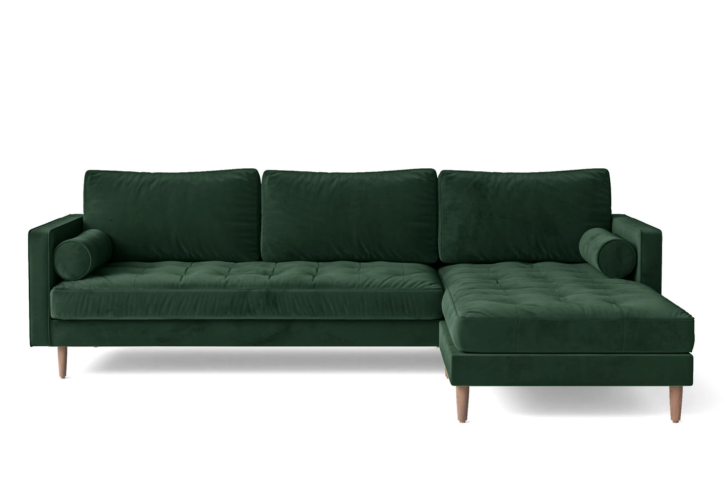 Gela 3 Seater Right Hand Facing Chaise Lounge Corner Sofa Green Velvet