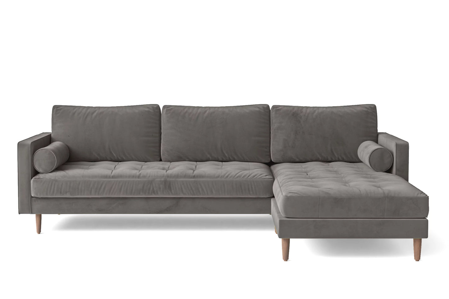 Gela 3 Seater Right Hand Facing Chaise Lounge Corner Sofa Grey Velvet