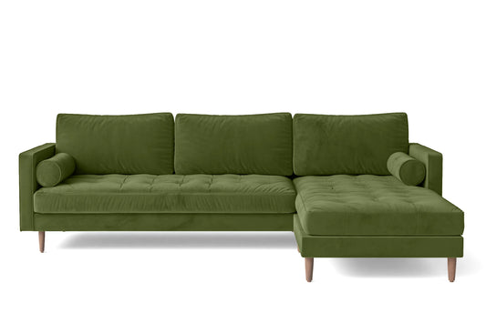 Gela 3 Seater Right Hand Facing Chaise Lounge Corner Sofa Lime Velvet