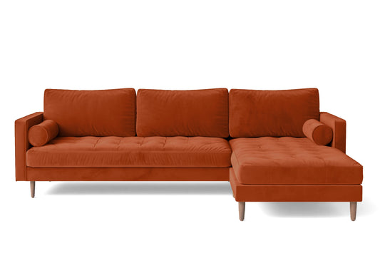 Gela 3 Seater Right Hand Facing Chaise Lounge Corner Sofa Orange Velvet