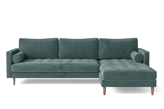 Gela 3 Seater Right Hand Facing Chaise Lounge Corner Sofa Teal Velvet