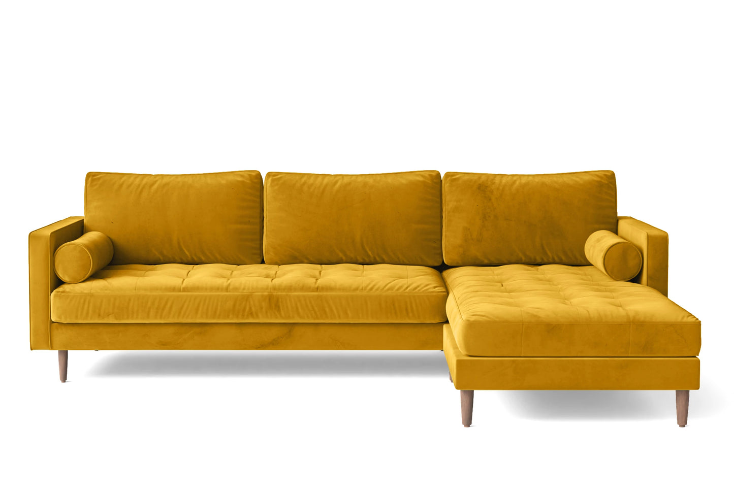 Gela 3 Seater Right Hand Facing Chaise Lounge Corner Sofa Yellow Velvet