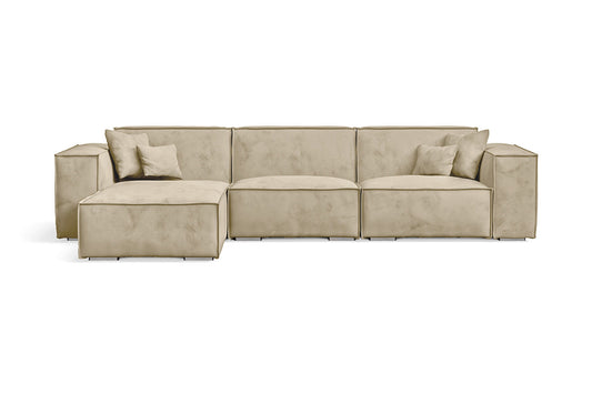 Naples 3 Seater Left Hand Facing Chaise Lounge Corner Sofa Cream Velvet