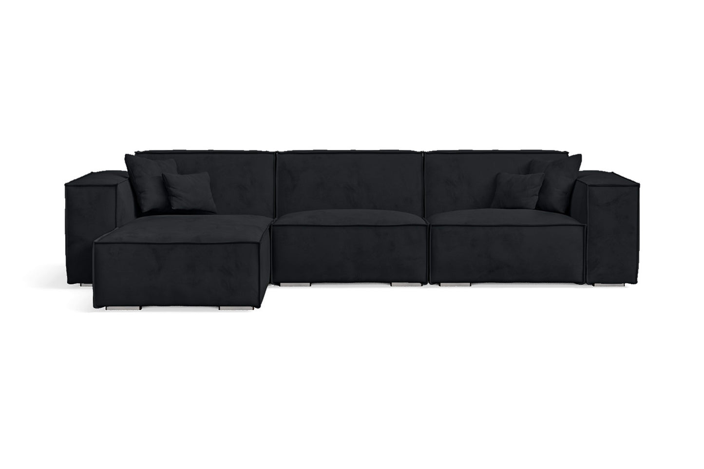 Naples 3 Seater Left Hand Facing Chaise Lounge Corner Sofa Dark Grey Velvet