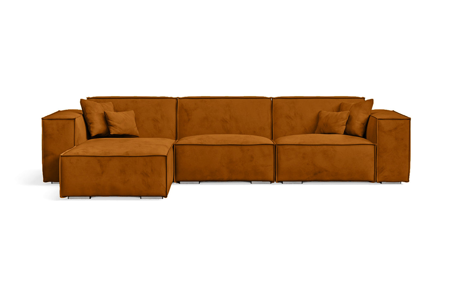 Naples 3 Seater Left Hand Facing Chaise Lounge Corner Sofa Gold Velvet