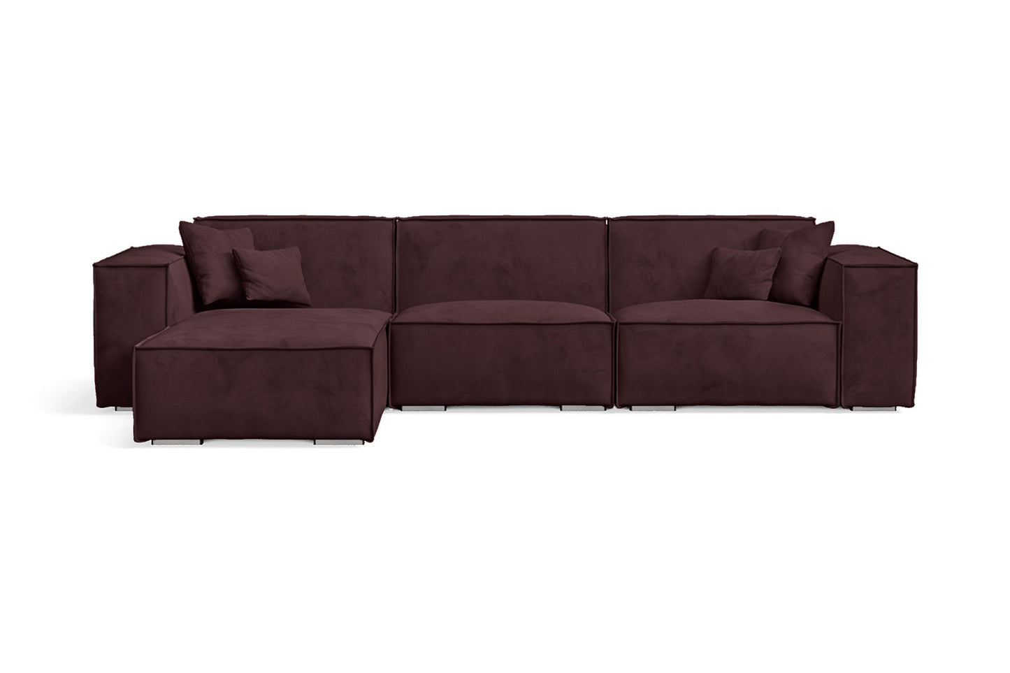 Naples 3 Seater Left Hand Facing Chaise Lounge Corner Sofa Grape Velvet