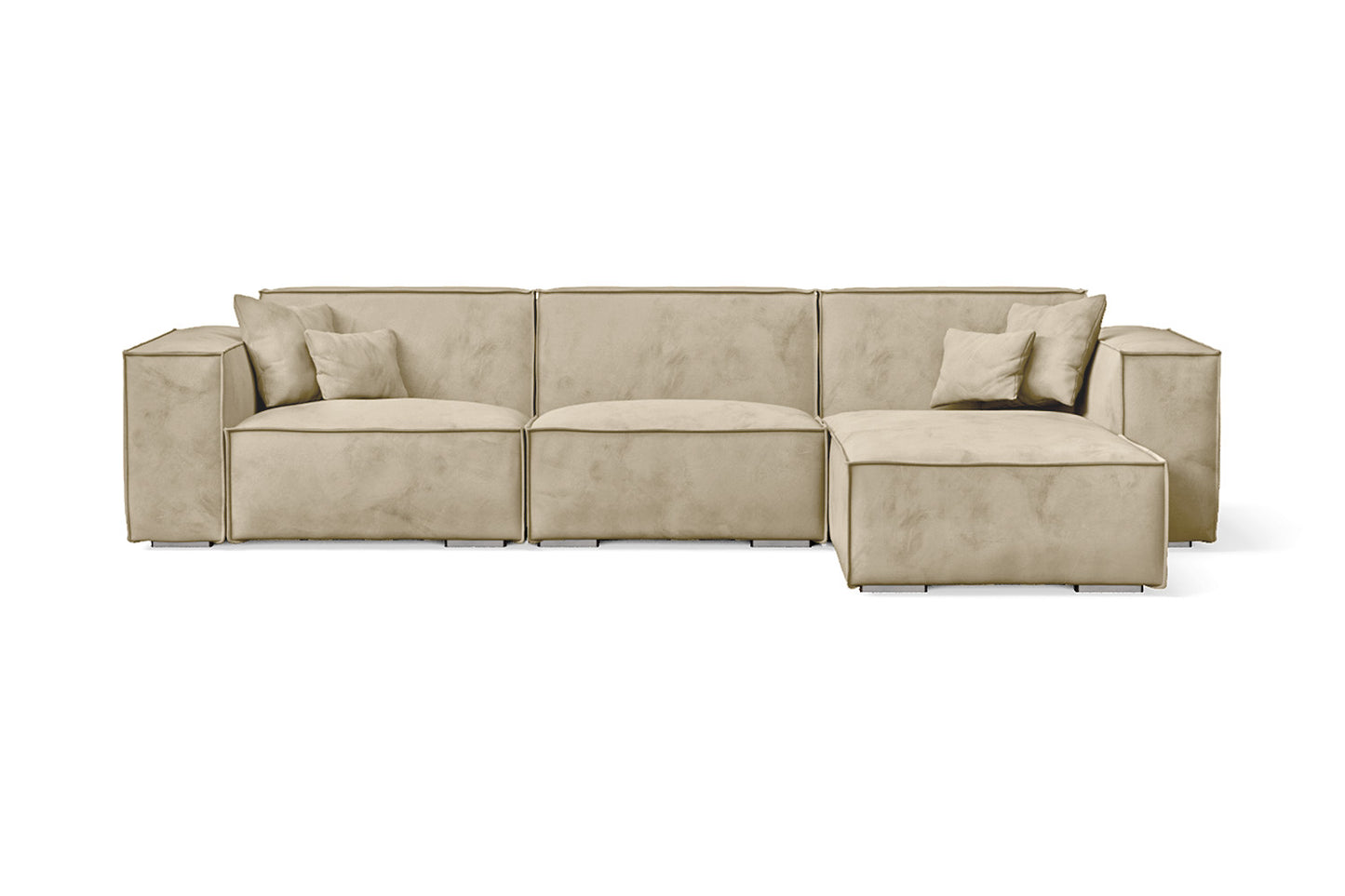 Naples 3 Seater Right Hand Facing Chaise Lounge Corner Sofa Cream Velvet