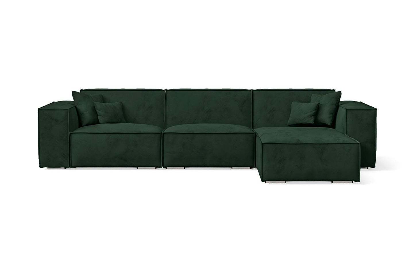 Naples 3 Seater Right Hand Facing Chaise Lounge Corner Sofa Green Velvet