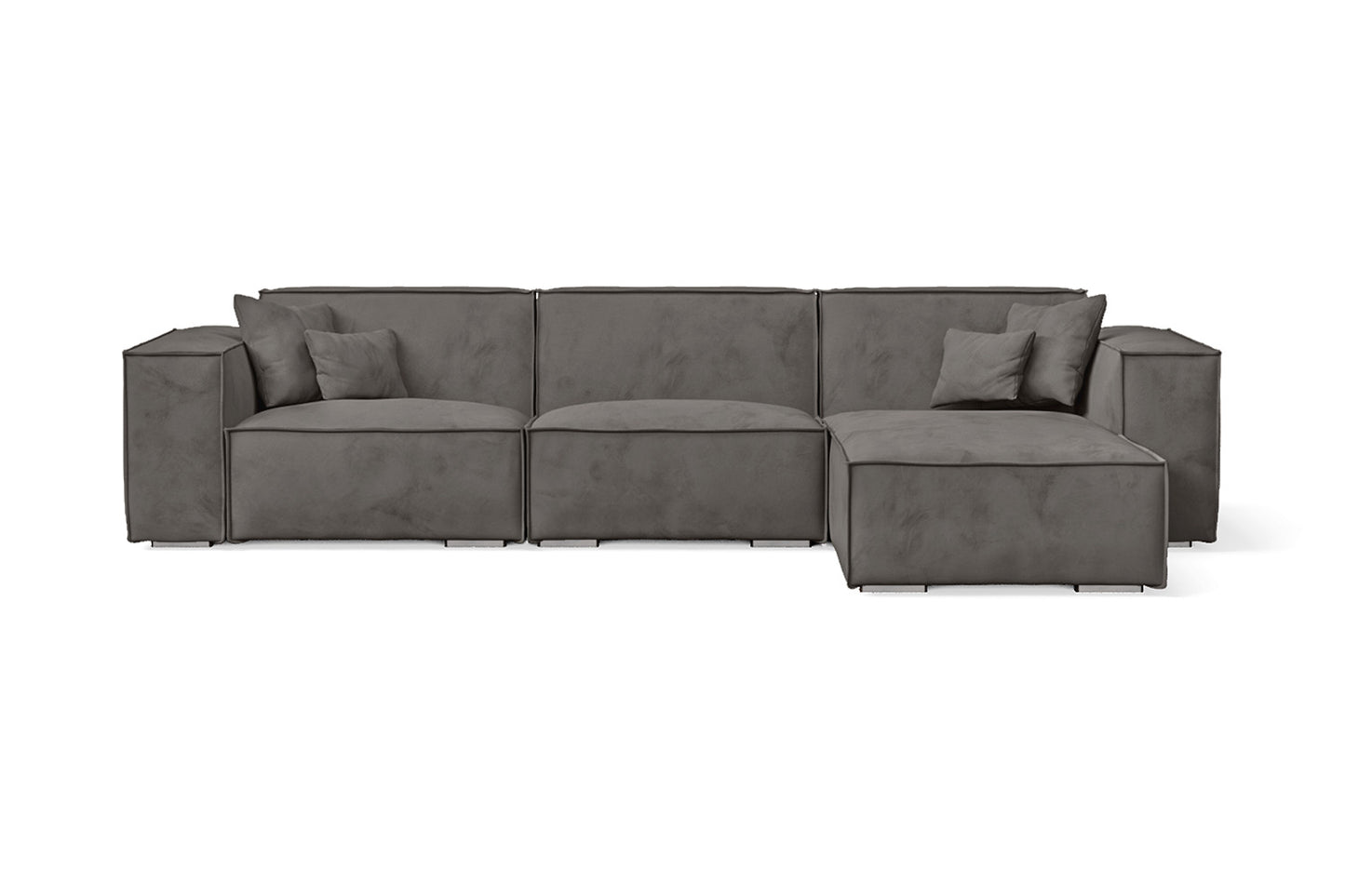 Naples 3 Seater Right Hand Facing Chaise Lounge Corner Sofa Grey Velvet