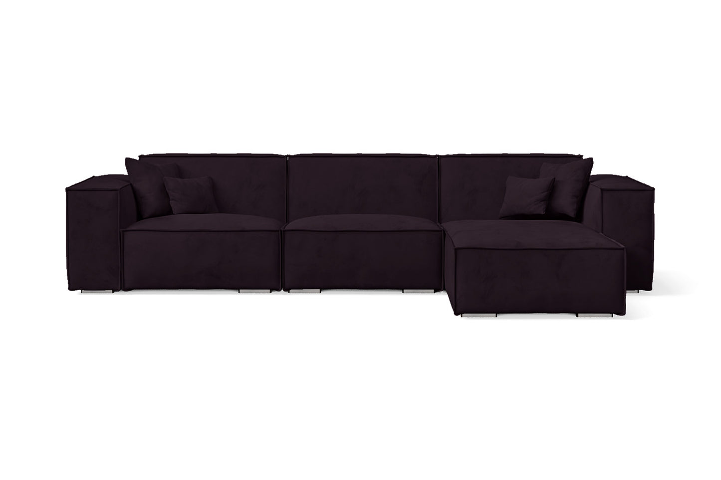 Naples 3 Seater Right Hand Facing Chaise Lounge Corner Sofa Purple Velvet