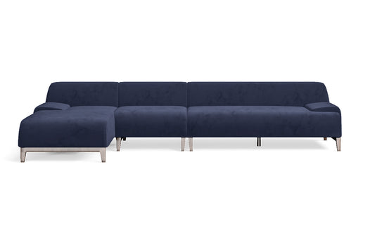 Pavia 4 Seater Left Hand Facing Chaise Lounge Corner Sofa Dark Blue Velvet