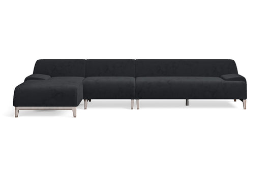 Pavia 4 Seater Left Hand Facing Chaise Lounge Corner Sofa Dark Grey Velvet