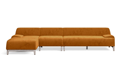 Pavia 4 Seater Left Hand Facing Chaise Lounge Corner Sofa Gold Velvet