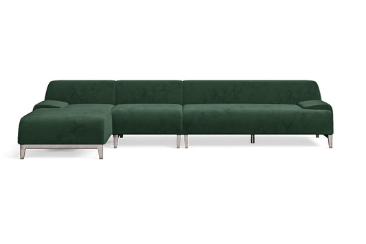 Pavia 4 Seater Left Hand Facing Chaise Lounge Corner Sofa Green Velvet