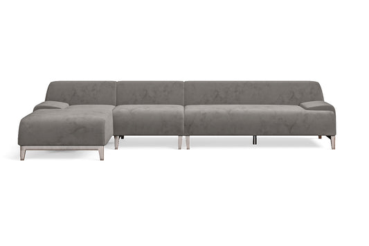 Pavia 4 Seater Left Hand Facing Chaise Lounge Corner Sofa Grey Velvet