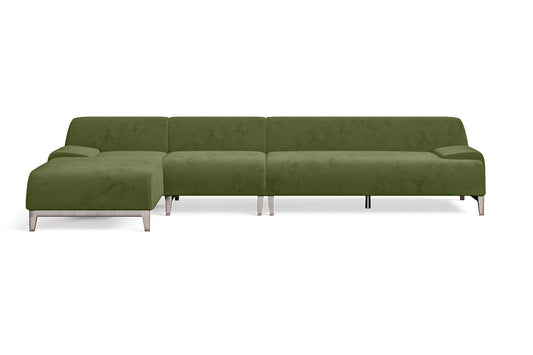 Pavia 4 Seater Left Hand Facing Chaise Lounge Corner Sofa Lime Velvet