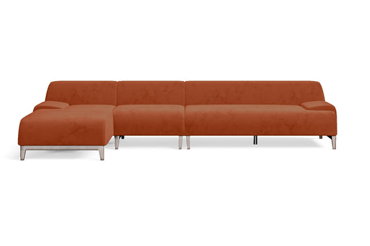 Pavia 4 Seater Left Hand Facing Chaise Lounge Corner Sofa Orange Velvet