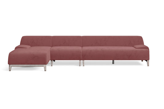 Pavia 4 Seater Left Hand Facing Chaise Lounge Corner Sofa Pink Velvet