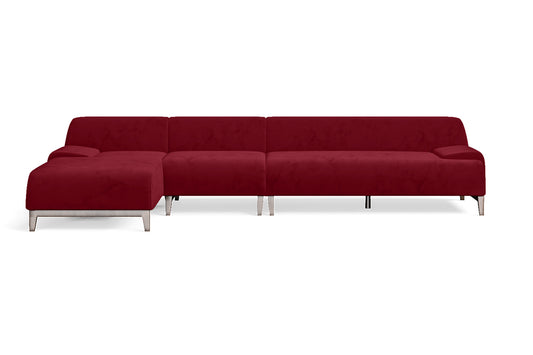 Pavia 4 Seater Left Hand Facing Chaise Lounge Corner Sofa Red Velvet