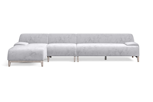 Pavia 4 Seater Left Hand Facing Chaise Lounge Corner Sofa Silver Velvet