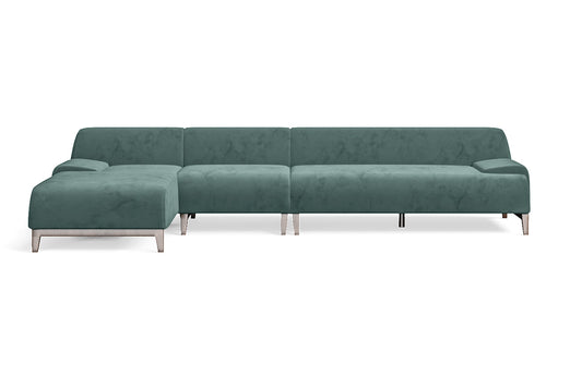 Pavia 4 Seater Left Hand Facing Chaise Lounge Corner Sofa Teal Velvet