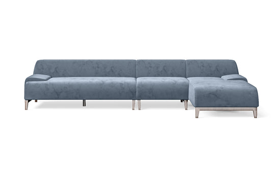 Pavia 4 Seater Right Hand Facing Chaise Lounge Corner Sofa Baby Blue Velvet