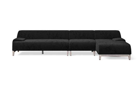 Pavia 4 Seater Right Hand Facing Chaise Lounge Corner Sofa Black Velvet