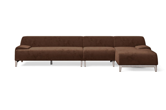 Pavia 4 Seater Right Hand Facing Chaise Lounge Corner Sofa Coffee Brown Velvet