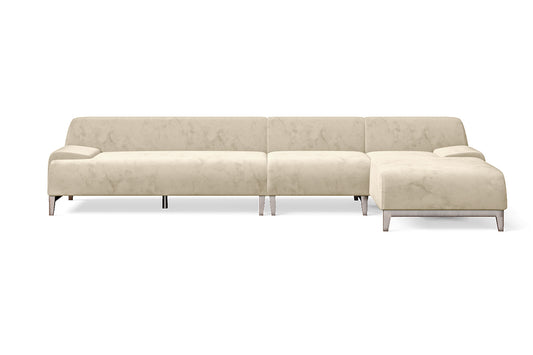 Pavia 4 Seater Right Hand Facing Chaise Lounge Corner Sofa Cream Velvet