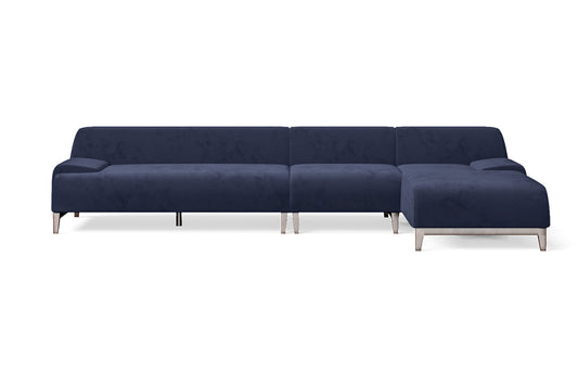 Pavia 4 Seater Right Hand Facing Chaise Lounge Corner Sofa Dark Blue Velvet