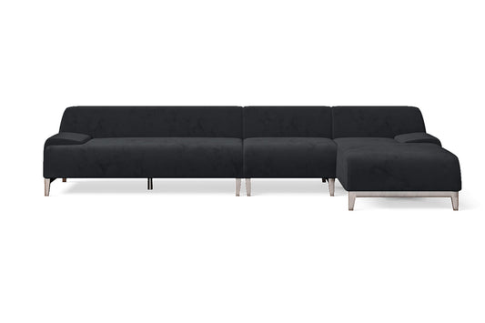 Pavia 4 Seater Right Hand Facing Chaise Lounge Corner Sofa Dark Grey Velvet