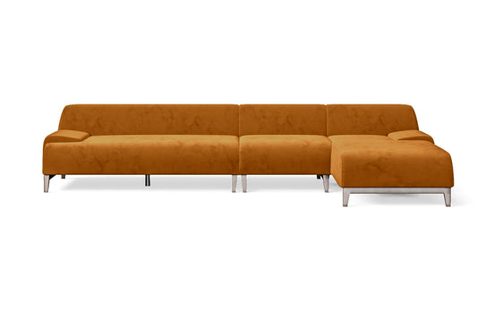 Pavia 4 Seater Right Hand Facing Chaise Lounge Corner Sofa Gold Velvet