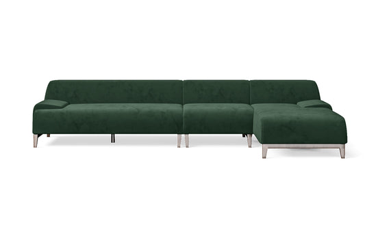 Pavia 4 Seater Right Hand Facing Chaise Lounge Corner Sofa Green Velvet