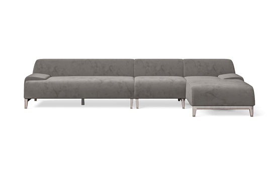 Pavia 4 Seater Right Hand Facing Chaise Lounge Corner Sofa Grey Velvet