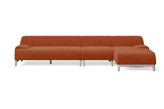 Pavia 4 Seater Right Hand Facing Chaise Lounge Corner Sofa Orange Velvet