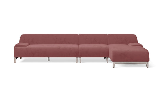 Pavia 4 Seater Right Hand Facing Chaise Lounge Corner Sofa Pink Velvet