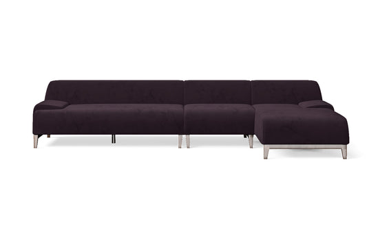 Pavia 4 Seater Right Hand Facing Chaise Lounge Corner Sofa Purple Velvet