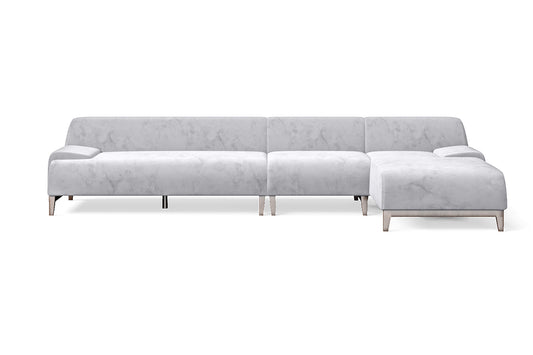 Pavia 4 Seater Right Hand Facing Chaise Lounge Corner Sofa Silver Velvet