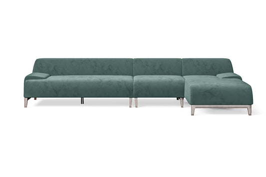 Pavia 4 Seater Right Hand Facing Chaise Lounge Corner Sofa Teal Velvet