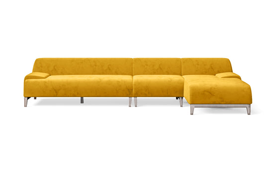 Pavia 4 Seater Right Hand Facing Chaise Lounge Corner Sofa Yellow Velvet